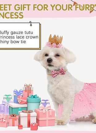 BINGPET Dog Tutu Skirt with Birthday Hat & Bowtie,Dog Wedding Dresses Birthday Outfit Girl Party Supplies,Sweet Gift for Small to Medium Pets Cats