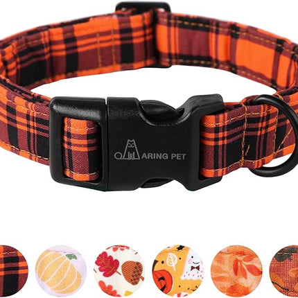 ARING PET Halloween Dog Collar-Cute Fall Dog Collar for Small Dogs, Cotton Halloween Orange Grid Dog Collars for Small Medium Large Female and Male Dogs