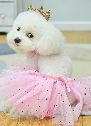 BINGPET Dog Tutu Skirt with Birthday Hat & Bowtie,Dog Wedding Dresses Birthday Outfit Girl Party Supplies,Sweet Gift for Small to Medium Pets Cats