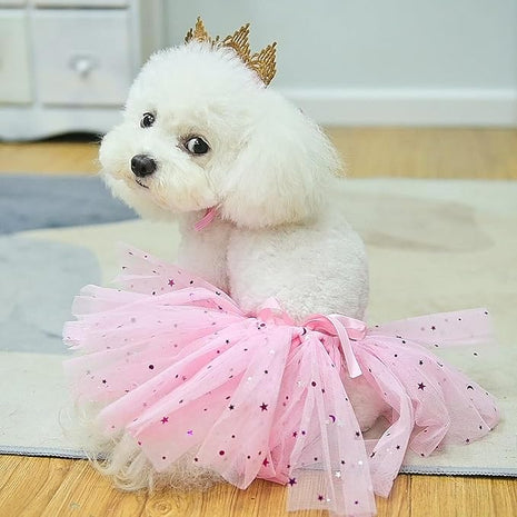 BINGPET Dog Tutu Skirt with Birthday Hat & Bowtie,Dog Wedding Dresses Birthday Outfit Girl Party Supplies,Sweet Gift for Small to Medium Pets Cats