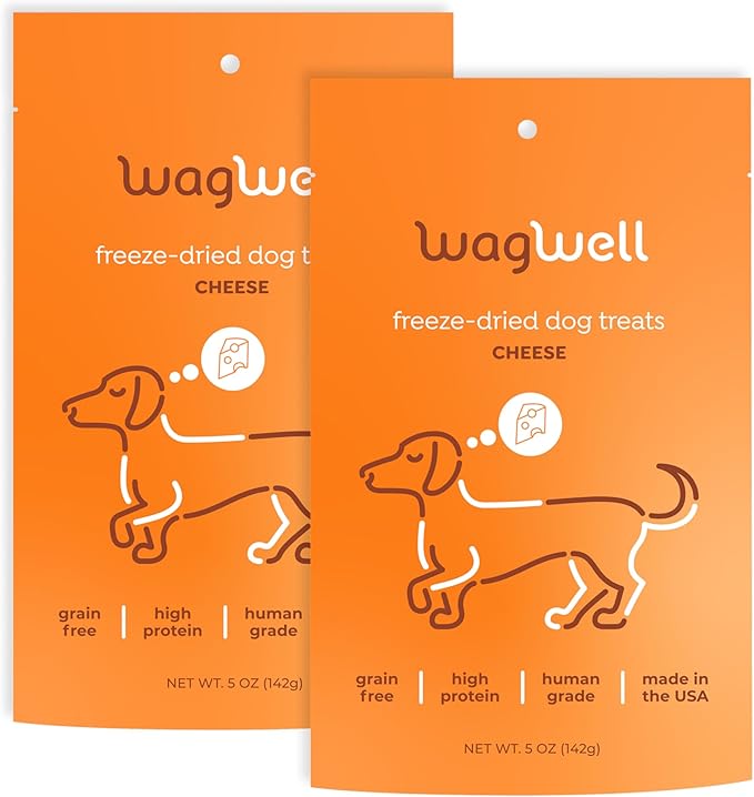 WagWell Freeze Dried Cheese Dog Treats - Grain-Free, High-Protein Pasteurized Dog Treats Made in The USA - Human-Grade, Minimally Processed & Preservatives Free - Pack of 2