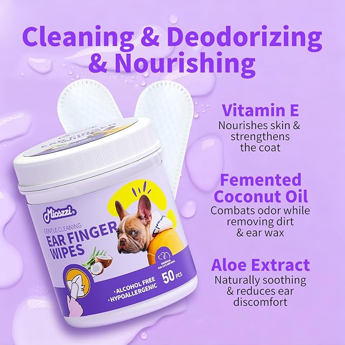 MIOSSZI 250ct Pet Finger Wipes for Dogs & Cats - Dog Ear Cleaner for Itch Relief Remove Wax & Odor, Dog Ear Cleaning Finger Wipes-Pet Ear Finger Wipes