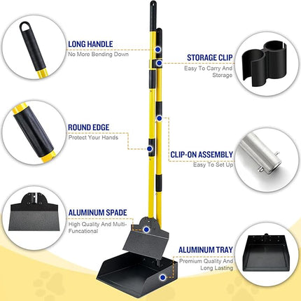 Pooper Scooper for Large Dogs, Adjustable Long Handle Metal Tray and Spade Poop Scooper for Dogs with Bin for Pet Waste Removal, No Bending Clean Up Pooper Scooper for Medium and Large Dogs