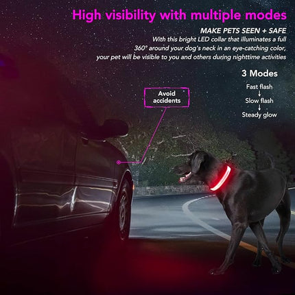 Light Up Collar, Led Dog Collar Adjustable, Rechargeable Waterproof, Night Walking Lights, Glow in Dark for Medium Large Dogs