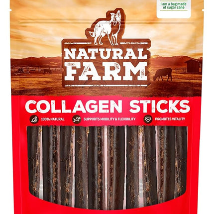 Natural Farm Odor-Free Bully Coated Gourmet Collagen Sticks (6 Inch, 10 Pack), Real Bully Beef Coated, 95% Natural Collagen, Supports Healthy Joints, Skin & Coat - Best for Small & Medium Dogs