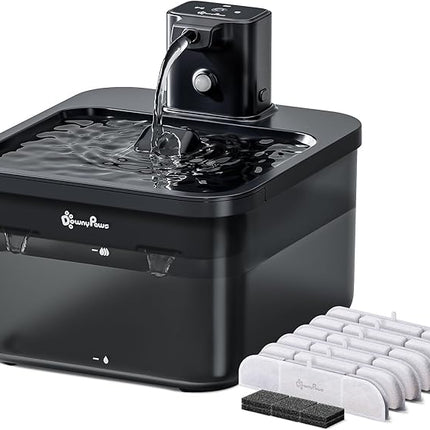 DownyPaws Battery Operated Cat Water Fountain, 84oz/2.5L Fursink Wireless Cat Waterer Fountain with Motion Sensor, BPA-Free, Black with 6 Filters