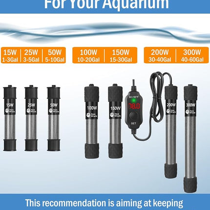 AquaMiracle Adjustable 50W Aquarium Heater Submersible Fish Tank Heater Super Short Aquarium Heater with LED Digital Display Thermostat, for Tanks 5-10 Gallons