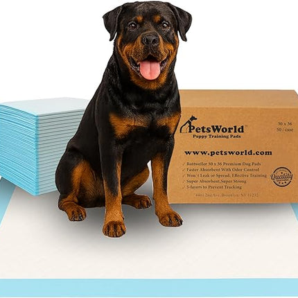 PetsWorld Extra Large Potty Pads for Dogs, Odor Eliminating 30" x 36", 50 Count Pee Pads for Pets, Gigantic XL Dog Pads, 5 Layer Ultra Absorbent Technology, Leak Proof Training Pads for Dogs & Cats