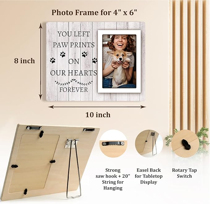 Dog Memorial Picture Frame - Pet Memorial Gifts For Loss Of Dog Sympathy Gift, Remembrance Gift - 4x6 Picture Frame With Paw Prints