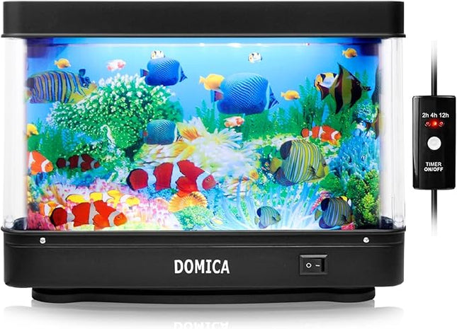 Fake Fish Tank with Moving Fish, Decorative Aquarium Lamp, Artificial Tropical Marine Tank, LED Mood Light Office Table Light, Fun Gifts