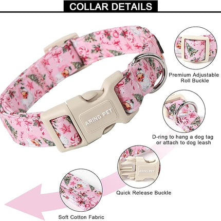 ARING PET Christmas Dog Collar, Cute Pink Santa Claus Christmas Tree Cotton Lightweight Pet Collars with Quick Release Buckle for Puppy Small Medium Large Boy Girl Dogs-XS