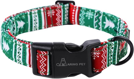ARING PET Christmas Dog Collar, Cute Red Green Folk Snowflake Pet Collars with Quick Release Buckle for Puppy Small Medium Large Boy Girl Dogs-M