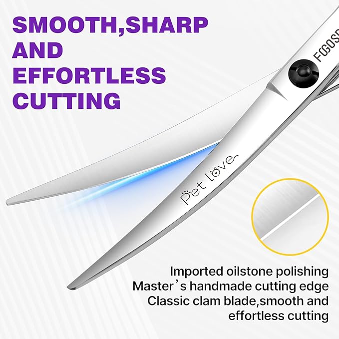 Curved Dog Grooming Scissors at Home 6.5 in Curve Shears for Small Pet Dogs Cat Japan 440C 30°Arc Upward & Downward for Trimming Face and Paws(6.5, Curved)