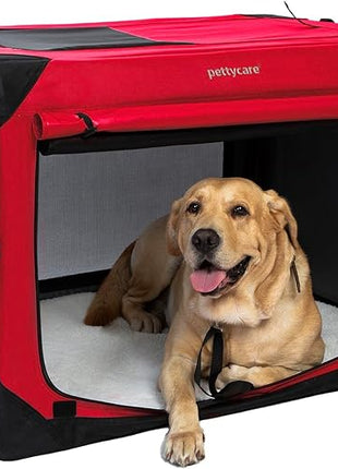 Pettycare 36 Inch Collapsible Dog Crate with Curtains Travel Dog Crate for Airflow and Calm Soft Pet Kennel with Portable Bag and More Chew Proof Mesh Indoor & Outdoor Red 4 Door Curtains