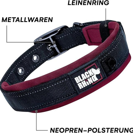 Black Rhino Dog Collars for Medium Dogs - Adjustable Reflective Heavy Duty Dog Collar with Ultra-Soft Neoprene Padding - Weatherproof, Durable, and Comfortable for Active Dogs - Burgundy and Black
