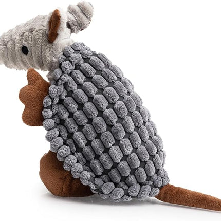 Hollypet Plush Dog Squeaky Toy Stuffed Armadillo Animal Pet Puppy Chew Toys with Clean Teeth for Small Medium Large All Breed Sizes Dogs, Dark Gray, 8 in