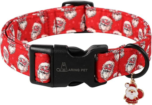 ARING PET Christmas Dog Collar-Cute Red Santa Claus Dog Collars, Adjustable Christmas Pet Collars Puppy Collar with Quick Release Buckle for Girl&Boy Dogs