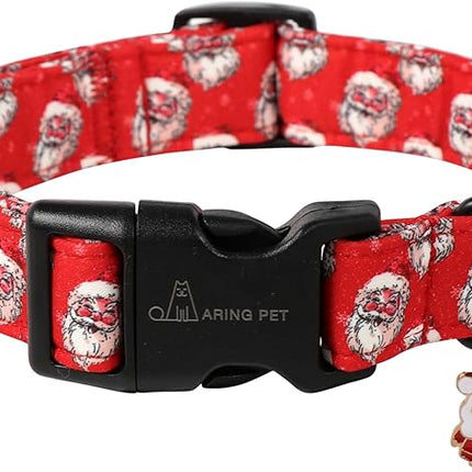 ARING PET Christmas Dog Collar-Cute Red Santa Claus Dog Collars, Adjustable Christmas Pet Collars Puppy Collar with Quick Release Buckle for Girl&Boy Dogs