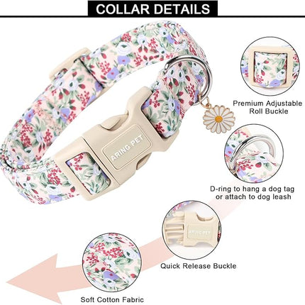 ARING PET Floral Dog Collar, Cute Purple Flower Spring Summer Pet Collars with Quick Release Buckle for Puppy Small Medium Large Boy Girl Dogs-L