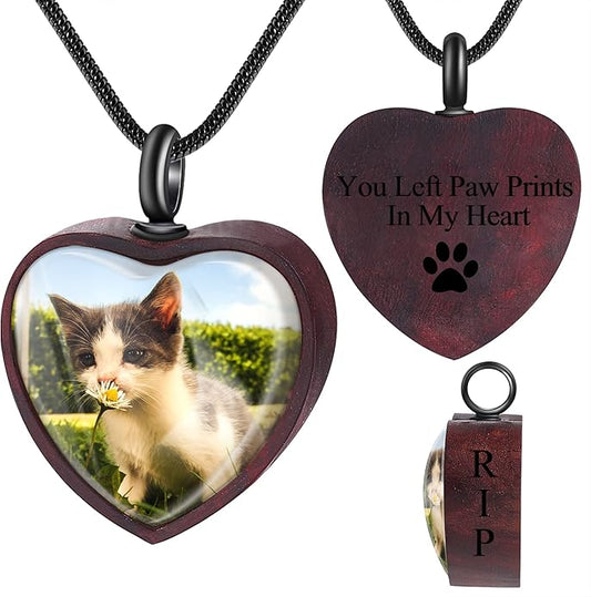Farfume Personalized Pet Urn Necklace for Dog Cat Ashes Cremation Pet Memorial Customized Photo Text Engraving Pendant Keepsake Funeral Jewelry