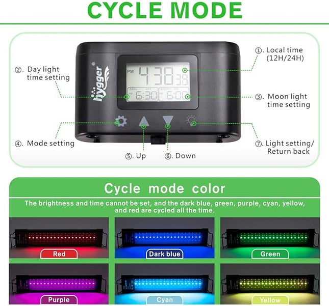 hygger Aquarium Programmable LED Light, for 12~18in Long Full Spectrum Plant Fish Tank Light with LCD Setting Display, 7 Colors, Sunrise Sunset Moon and DIY Mode, for Novices Advanced Players