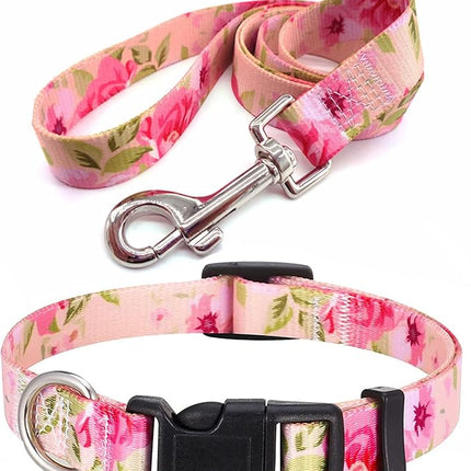 Dog Collar with Bohemia Floral Tribal Geometric Patterns - Soft Ethnic Style Collar Adjustable for Small Medium Large Dogs (Pink Rose,XS)