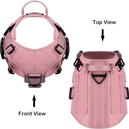 ICEFANG Tactical Dog Harness,X-Large Size, 2X Metal Buckle,Working Dog MOLLE Vest with Handle,No Pulling Front Leash Clip,Hook and Loop Panel (Pink, XL (Pack of 1))