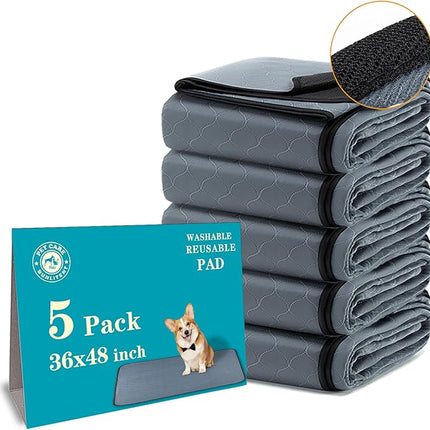 Washable Pee Pads 5 Pack, 36"x48", Reusable Pee Pads for Dogs, Puppy Pads Washable with Quick Dry, Anti-Slip Dog Pee Pads, Whelping Pads, Dog Carpet