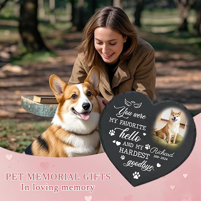Personalized Pet Memorial Stone - Custom Dog Grave Marker with Name & Photo - Sympathy Gifts for Loss of Beloved Dog - Cemetery Decor - Rainbow Bridge Memorial for Dogs (Style F)