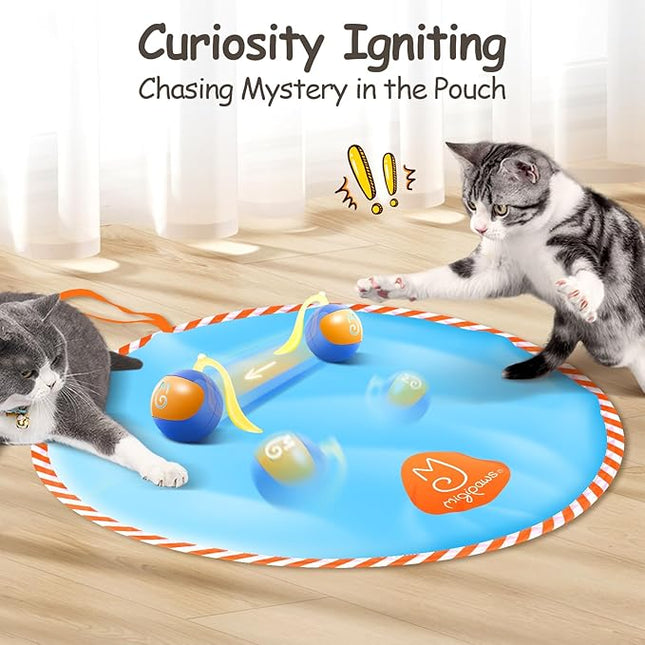 Migipaws Interactive Cat Ball Toy Set, Fun Tracker, Glowing Chase Ball with MystiChaser Pouch, Fluffy Tail, A Small Mice(Blue)