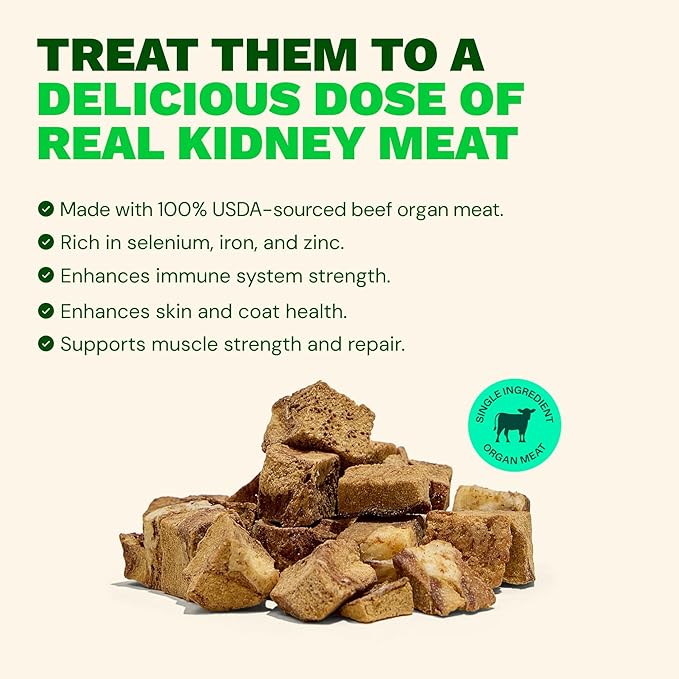 Get Joy Freeze Dried Superfood 100% Beef Kidney Dog Treats, 4 Ounce Bag (Pack of 3), Single Ingredient Organ Meat, High Protein, Immune Health, Muscle Repair, Grain Free, Gluten Free, Made in USA