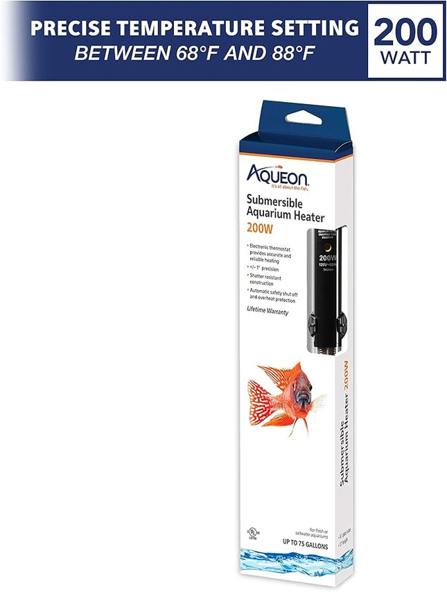 Aqueon Submersible Aquarium Fish Tank Heater For Up To 75 Gallon Aquariums, 200 Watts