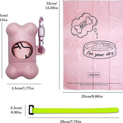 Dog Poop Pickup Bags Holder Dispenser with 1 Roll Random Color Leak-proof Scented Doggy Waste Bags and Carabiner with Safety Lock Plus Hook and Loop Fastener Never Loose on Leash Lead Again (Pink)