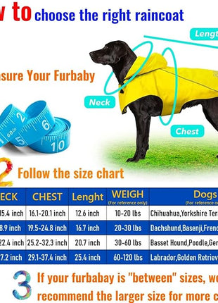 BiPawTi Dog Rain Jackets for Large Dogs, Waterproof Raincoat for Dog, Lightweight Reflective Safety Pet Rain Coats with Hood/Leash Hole/Reflective Strip - Yellow, L