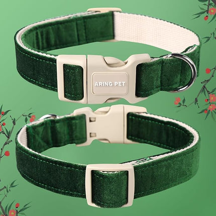 ARING PET Christmas Dog Collar-Cute Green Cotton Puppy Collar for Small Dogs, Adjustable Lightweight Pet Collars with Quick Release Buckle for Small Medium Large Dog