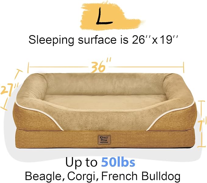 Washable Orthopedic Large Dog Bed - Big Dog Beds with Removable Waterproof Cover and Non-Slip Bottom XL Large Pet Bed with Bolster Extra Large Dogs Bed