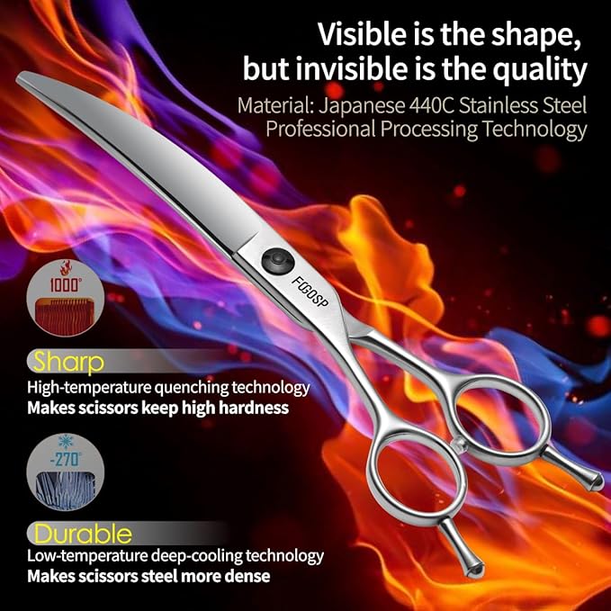 Professional Left Handed Curved Dog Grooming Scissors for Lefty Groomers 35° Arc Grooming Shears for Dogs Pet Cat Japanese 440C Sharp and Durable(7.0 in,Lefty)