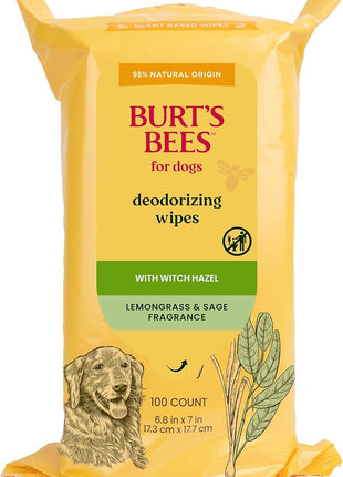 Burt's Bees for Pets Deodorizing Dog Wipes with Witch Hazel, Lemongrass and Sage Fragrance, 98% Natural Origin Formulas, Dog Wipes Cleaning and Deodorizing, 100ct