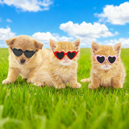 Pibupibu Retro Heart Small Dogs Cats Eye Wear Party Favors Pet Sunglasses Set Cute Funny Cosplay Dolls Costume Photo Props