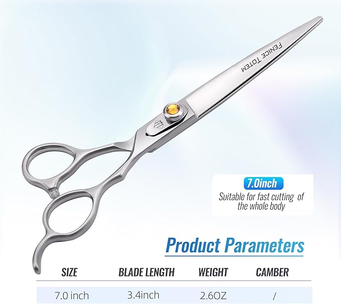 Fenice Professional Dog Grooming Scissors: 7 inch Straight Shears for Dogs Trimming Made Of Japanese 440C Stainless Steel Yellow Diamond