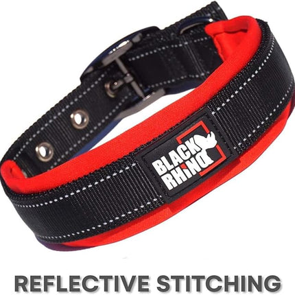 Black Rhino Extra Large Dog Collar - Adjustable Reflective Heavy Duty Dog Collars with Ultra-Soft Neoprene Padding - Weatherproof, Durable, and Comfortable - Ideal for Active Dogs - Red and Black