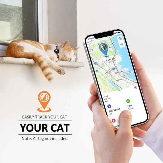 Apple AirTag Cat Collar, GPS Tracker with Reflective Breakaway Holder and Bell, Lightweight for Cats (Black/Gray)