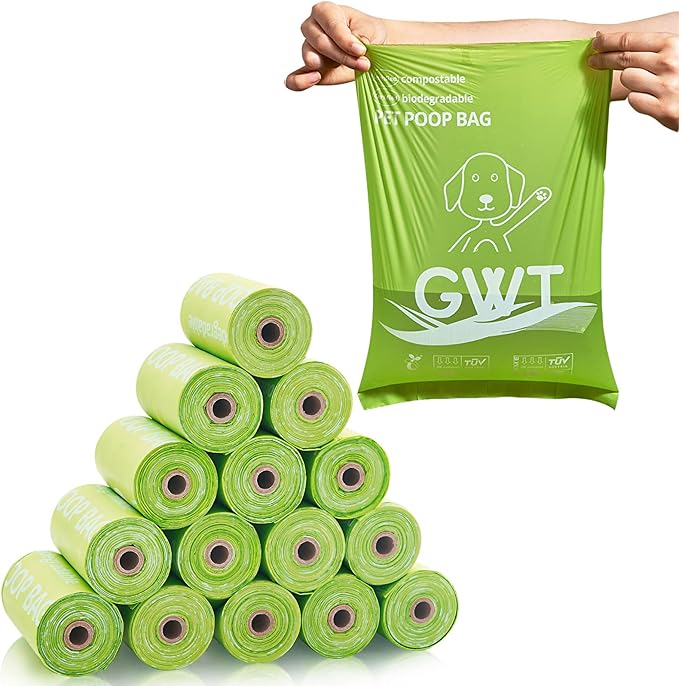 GWT Dog Poop Bags Rolls 9"x13" Certified Home Plant Based Doggie Bags for Poop 270 Count Pet Waste Bags for Outside and Backyard