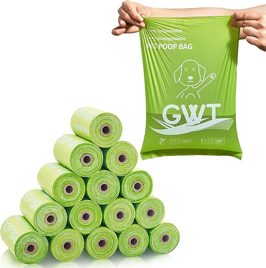 GWT Dog Poop Bags Rolls 9"x13" Certified Home Plant Based Doggie Bags for Poop 270 Count Pet Waste Bags for Outside and Backyard