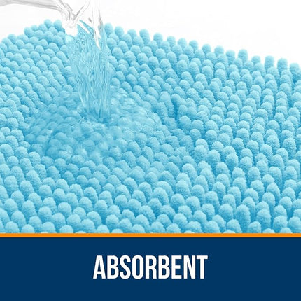 OLANLY Bathroom Rugs 47x24, Extra Soft Absorbent Chenille Bath Rugs, Rubber Backing Quick Dry, Machine Washable Bath Mats for Bathroom Floor, Tub and Shower, Home Decor Accessories, Sky Blue