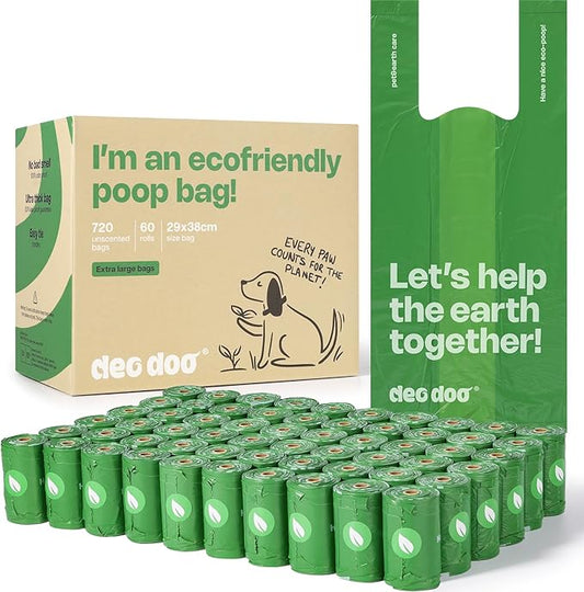 Dog Poop Bags with Handles Large Size 60 Rolls 720 Counts Big Sizes Leak Proof and Extra Thick Waste Bags Refill Rolls for Walking Medium Large Dogs Cats Litter Unscented