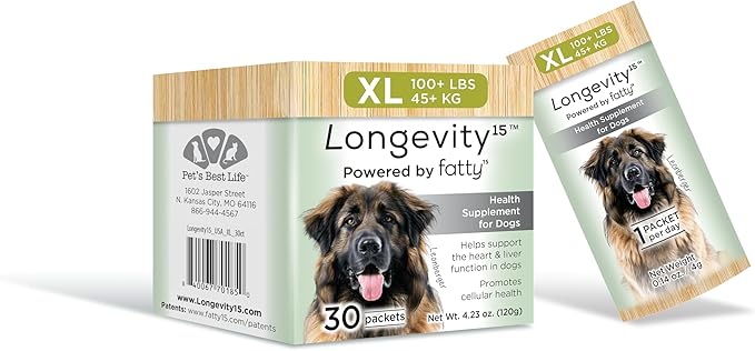 Longevity15 – C15:0 – Fatty Acid Health Supplement for Dogs – Healthy Pet Supplies – for Extra Large Dogs, 3 Pack