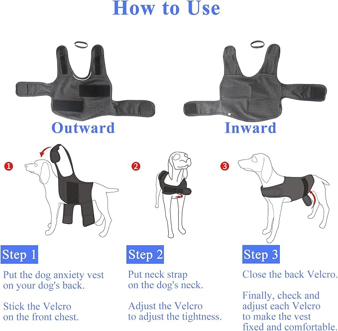 Dog Anxiety Shirt, Jacket Stress Relief Coat, Adjustable Vest for Fireworks, Thunderstorm, Calming Vest Wrap Clothing for Dogs (L)