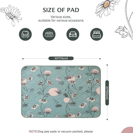 IEUUMLER Washable Pee Pads for Dogs, 2 Pack Non-Slip & Waterproof Pack Whelping Pad, Reusable Washable Puppy Potty Training Pad with Fast Absorbent for Playpen EU007 (Green Daisy, 30"X20"-2pcs)