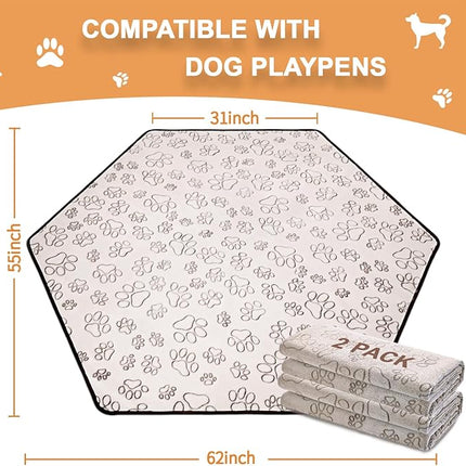 Qeils Reusable Puppy Pads, 2 Pack Washable Pee Pads for Dogs, Specifically Designed for 6 Panels for Dog Playpen Waterproof Non Slip Wee Wee pad, Absorbent & Leakproof Mats for Kennel, Floor 55"x 62"